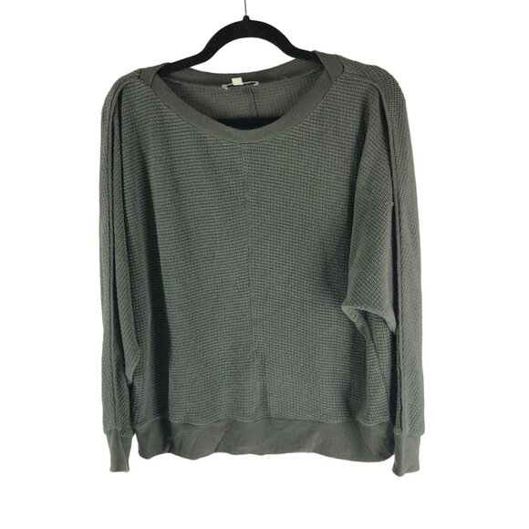 Chenault Olive Green Waffle Knit Long Sleeve Dolman Sweater Size M - Picture 1 of 5